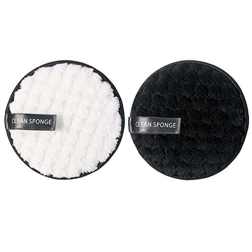 Image of Reusable Makeup Remover Pads (2 Pack) - Pink Microfiber Face Cleansing Sponges - Washable & Eco-Friendly Rounds for Sensitive Skin - Deep Pore Cleanser for Waterproof Makeup, Mascara & Foundation