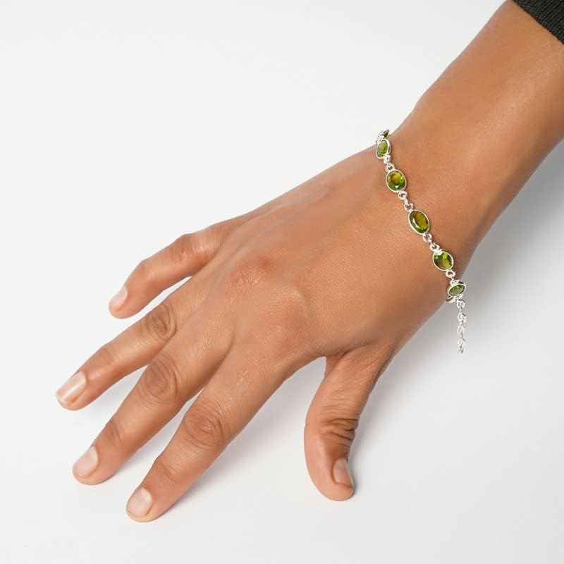 Miniatura 2 de Pulsera de gemas Ana Crafts, pulsera de eslabones ajustable, superposición de plata, joyería hecha a mano, engaste, regalo para ella, regalo de