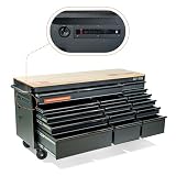 Olympia Tools 72 inch Heavy Duty Mobile Tool Chest Tool Box, with Solid Wood Top Workbench, 15-Drawer Rolling Tool Chest, Tool Storage Organizer for Garage, Workshop, and Home, Black