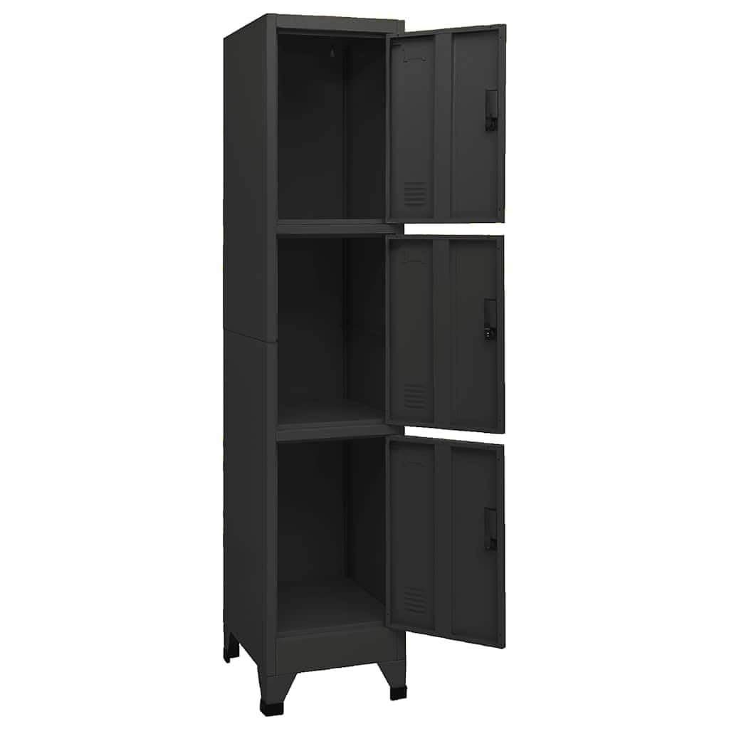 Armadietto portaoggetti in Acciaio Nero per impieghi gravosi 38x45x180 cm, Contenitore in Metallo con Serratura, 3 Ante, Prese d'Aria e Porta targhette per Ufficio, Scuola, Garage - Soluzion