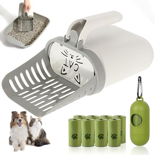 HFVTOSVCHE Colher de areia para gatos com suporte, colher de areia para gatos com 120 sacos de recar