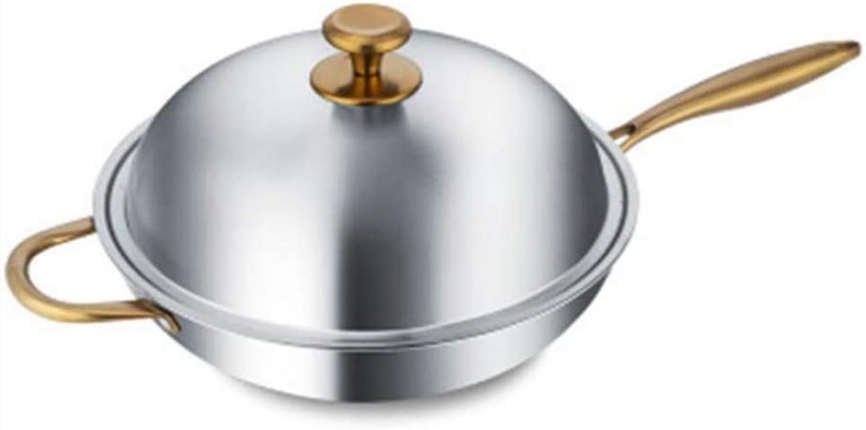 qiuqiu Stainless Steel Saute Pan with Helper Handle and Lid Multipurpose Wok Thickened Non-Stick pan Universal pot-30cm