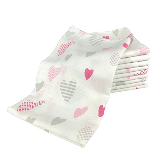 10 toallas de lactancia para bebé de algodón, 80 x 70 cm, certificado Öko-Tex rojo 10 Herzchen