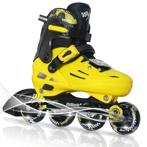 MammyGol Inline Skates for Boys and Girls Youth, 4 Size Adjustable Roller Skates with PU Flashing Whees, Aggressive Inline Skates High Performance for Kids Age 4-8 Yellow