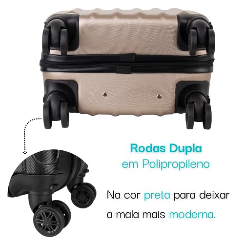 Kit Completo de 3 Malas de Viagem P M G Com Rodas Dupla 360° e Cadeado Acoplado Fibra Rígida ABS Cor