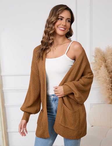 SPR&JOY Women’s Lantern Sleeve Cardigan Sweaters, Drop Shoulder Open Front Knit Tops, Solid Loose Outwear Coats with Pockets3