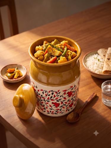 Image of 2 Kg Ceramic Storage Jar with Lid | Handcrafted Pickle Jar for Kitchen | Multipurpose Masala, Cookies, Snacks & Dry Fruit Container | Decorative Kitchen Canister (2 Litre)