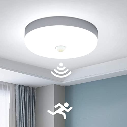 Combuh Plafonnier LED Detecteur de Mouvement 15W 1500LM 6500K Blanc Froid IP56 Étanche Rond Lampe Plafond LED pour Exterieur Intérieur Escalier Salle de Bains Garage Couloir