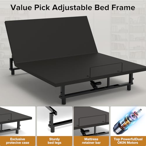Image of Massage Queen Adjustable Bed Frame, Quiet Motor Adjustable Bed Base | Wireless Remote, Incline Head & Foot, USB Ports, LED Night Light, 4 Height-Adjustable Legs, Easy Assembly