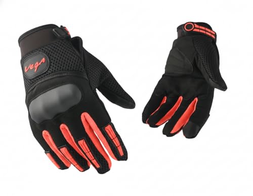 Image of VGL-22 Full Finger Motorcycle Riding Gloves with Touchscreen Fingertips and Knuckle Protection - Anti-Slip Grip Black Red-XL