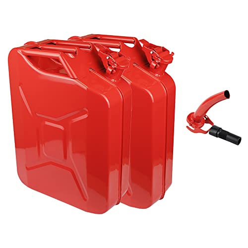2 x Fuel Can 20L Jerry Army Red Metal Diesel Gasoline Petrol Oil Plus Spout Red