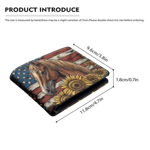 Image of Coldinair Horse Boys Wallet for Kids and Teenager,American Flag Small RFID Bifold Wallets Bi-fold PU Leather Wallet Credit Id Card Cash Holder for Teen Boys