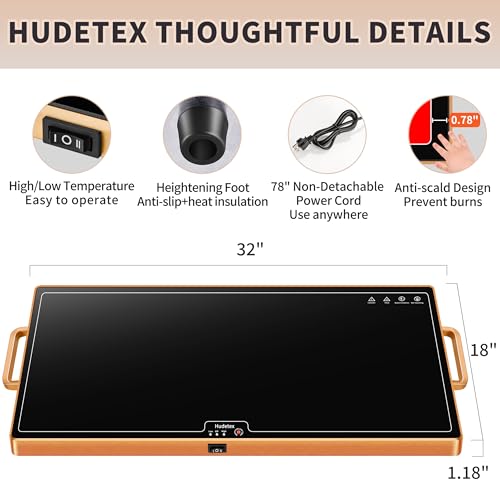 Image of Warming Mat for Food (XXL32 x18), Warming Trays for Buffets Party and Daily Use, Temperature Control Food Warmer, Full Surface Tempered Glass Top Heating Food Warming Mat, Black Electric Warming Tray