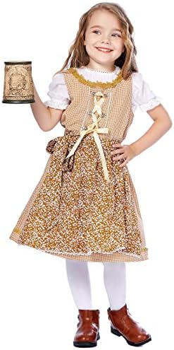 Jelysun Traditional German Fraulein Bavarian Dirndl Dress Oktoberfest Beer Girl Costume 3 Piece Child Gretel Dress