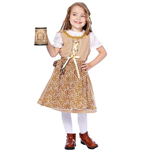 Jelysun Traditional German Fraulein Bavarian Dirndl Dress Oktoberfest Beer Girl Costume 3 Piece Child Gretel Dress #TOP3