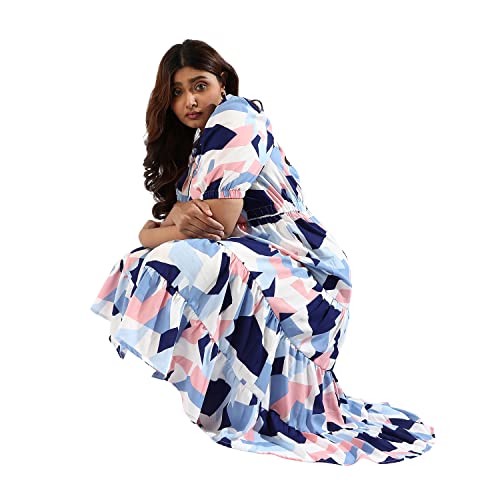Image of Instafab Plus Women's Multicolour Printed Midi Length Short Sleeve Regular Fit Wrap Dress for Casual Wear | Modern Clothing Dress Crafted with Comfort Fit for Everyday Wear, 3XL