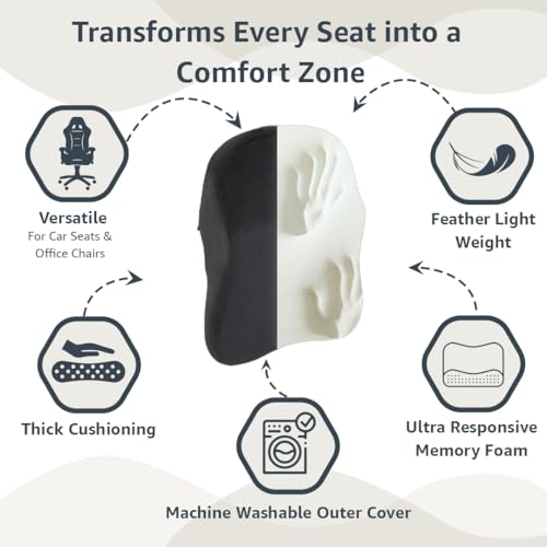 Image of Amazon Basics Memory Foam Filled Cotton Car Neck Rest Pillow|Ergonomic Design|Neck,Shoulder Pain Relief|Driving & Travel Comfort|Washable Cover|1 Year Warranty | Black| 40x30x15 cm