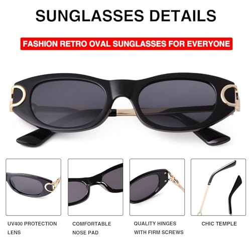 Retro Oval Sunglasses for Women Classic 90s Narrow Oval Sun Glasses Trendy Vintage Cat Eye Shades4