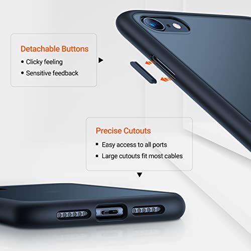 TORRAS Shockproof iPhone SE 2020 Case & iPhone 8 Case [Military Grade Drop Test] Translucent Matte Hard PC Back & Silicone TPU Bumper, Protective & Slim Fit for iPhone 7 case & SE2, Black