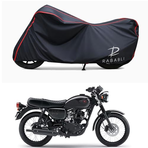 Image of Waterproof Bike Body Cover Compatible for | KawasaW175 STD | Taffeta Fabric, Red Piping Design, Bottom Elastic Fit | Dustproof, Sun UV & Rain Protection for All Bikes