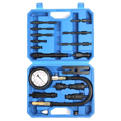 Yonligonju 17pc Diesel Engine Compression Tester Kit, Diesel Compression Tester Cylinder Pressure Gauge for Diesel Cars and Trucks(Blue)