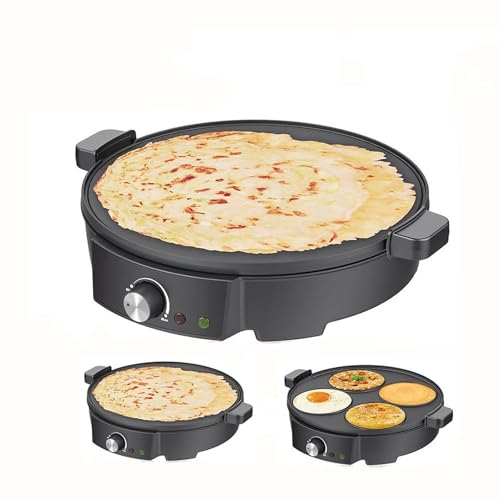 Crepera Electrica con Placas Intercambiables Maquina de Tortitas 2 en 1 con Control de Temperatura para Tortitas Tortillas y Crepes Plancha Antiadherente para Desayuno en el Hogar