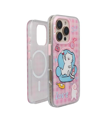 Image of Couch Queen Series Case for iPhone 16 Pro Max Compatible with Wireless Charging | Fun Lazy Cat Cartoon Design with Glossy Finish | Slim Shockproof Protective Back Cover | Couch Queen Edition