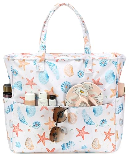 Image of LEDAOU Beach Bag Waterproof Sandproof Women Beach Tote Pool Bag with Zipper for Swim Gym Grocery Travel with Wet Pocket | Sandproof