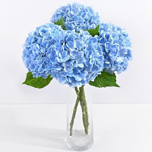 Laelfe Hortensias Artificiales con Cabezas Extra Grandes, Tallos Extralargos de 70 cm, Látex de Tacto Real, Flores Hortensias Artificiales para el Hogar, Ramos de Novia, Fiestas, 3 Unidades