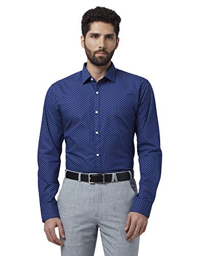 Image of Park Avenue Printed Cotton Dark Blue Slim Fit Cutaway Collar Full Sleeve Shirt