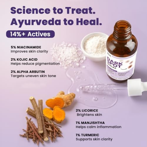 Image of SESA 5% Niacinamide, 2% Kojic Acid, 2% Alpha Arbutin VEDSCIENCE Dark Spot Face Serum 30ml | 14%+ Actives Even Tone Ayurvedic Extracts Dermatologically Tested