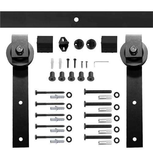 Kit de herrajes for puerta corrediza de granero en forma de J, riel colgante rústico negro, puerta de madera for gabinete, 183 cm/200 cm for una sola puerta(6.6FT (200CM))