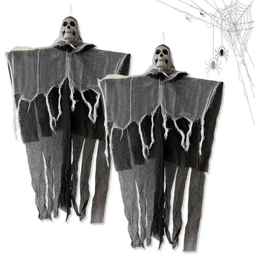 JYNVO 2 Pezzi Halloween Decorazioni da Appendere Horror Giardino, 85 * 60cm Scheletro Volante Ghost Fantasma di Halloween Grim Reaper, per Cortile Bar Interno All'aperto