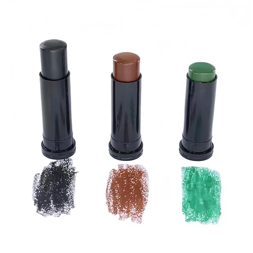 GASSNAKE Bodypainting Farben, 3pcs Öl Creamy Blendable Stick, Ölbasierte Ungiftig Schminkstifte für Gesicht & Körper, Make-up Face Paint für Halloween Körperkunst Party Schminke(schwarz+braun+grün)