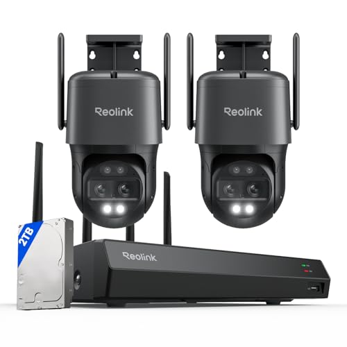 Reolink 4K 8MP Wi-Fi 6 PTZ Überwachungskamera Aussen WLAN mit Dual-Objektiv, Auto-Tracking-Zoom, 12CH WLAN NVR, Integrierte 2TB HDD, RLN12W + 2X TrackMix WiFi-B