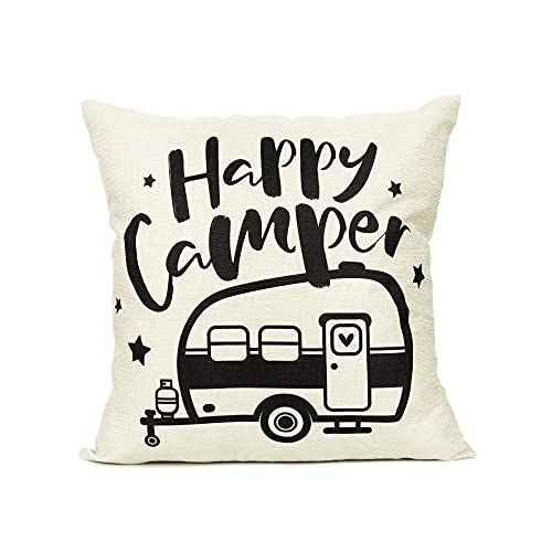 Arundeal Decorative Throw Pillow Case Covers, 18" x 18", Happy Camper RV Trailer, for Camping