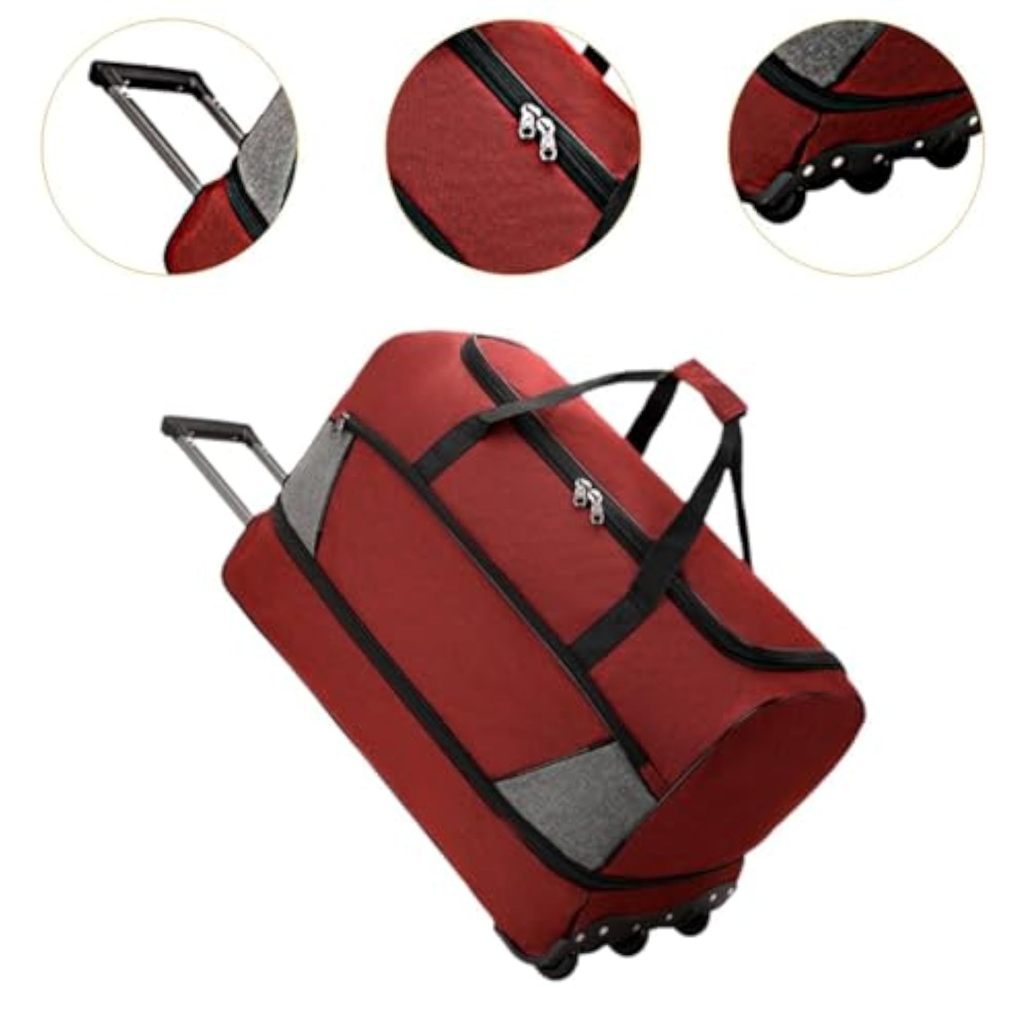 Wheeled Duffel Bag Handbag for Picnic, Large Capacity, Red