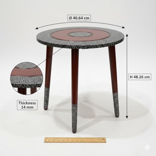 Image of Arvix Store Wooden Coffee Table with Engineered Wood Top- Solid Mango Wood Legs & Antique Aluminium Design- Perfect for Living Room & Home and Office Decor (Round)