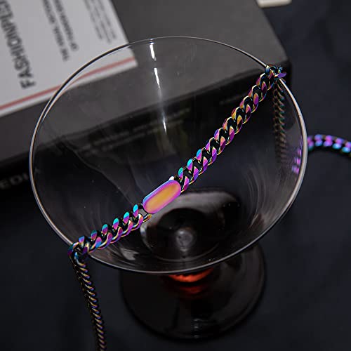 Tassadarglory Cuban Link Chain For Womens-Miami Multicolor Rainbow Heavy 316L Stainless Steel Colorful Curb Necklace Personalized Jewelry Hip Hop Choker Chain, 7.5Mm Width/ 19.6-21.6 Inch Lengths #TOP3