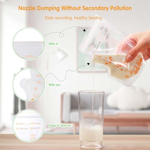 Vinabo 50 Stück Muttermilchbeutel, 250ml Muttermilch Aufbewahrung bag, Milchbeutel für Muttermilch mit Ausgießer für das Stillen, Selbststehender, Kann Eingefroren Werden, Vorsterilisiert