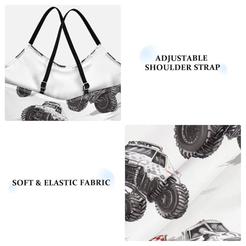 Pigsaly Girls One Piece Swimsuits White Black Checkered Flag Camo Monster Trucks Kids Cross Back Swimwear Bathing Suit 3T3