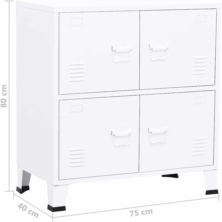 White Industrial Storage Chest, Steel & Plastic, 29.5x15.7x31.5 in, Ventilated Design for Bedroom Storage, Living Room, Office, 44 lbs Capacity