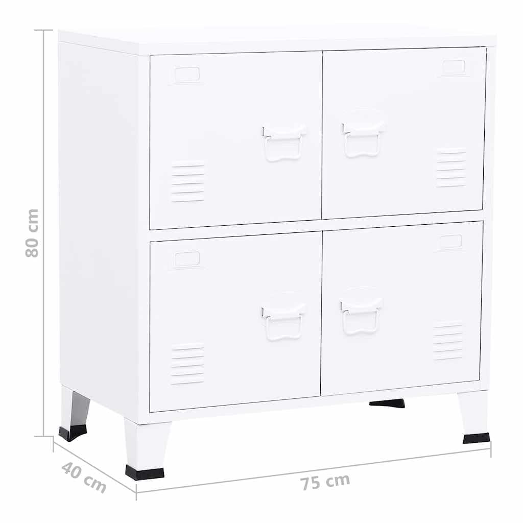 Industrielle Aufbewahrungstruhe aus Stahl Weiß 75x40x80 cm mit 1 Einlegeboden und Namensschildern, Stahlfüße mit Kunststoffkappen, Lüftungsschlitze, für Büroorganisation