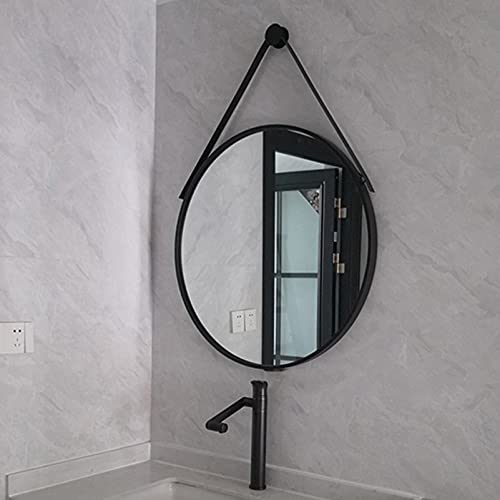 Miroir mural rond de 60 cm suspendu avec corde pour salle de bain