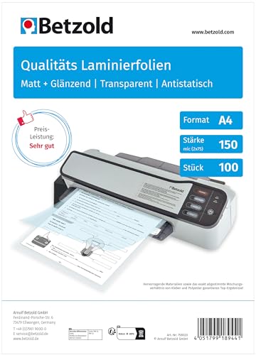 Betzold - Laminier-Folien DIN A4 100 Stück - Laminier-Taschen Folierfolien