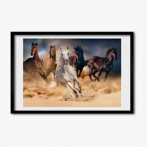 Cadre photo chevaux au galop Tulup 60x40 cm en bois MDF pour décoration murale