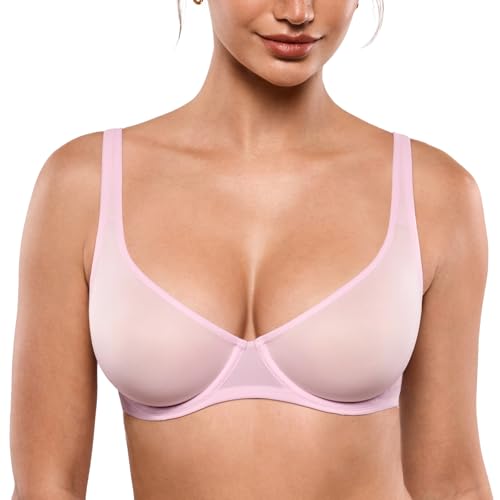 Image of INLYRIC Women's Mesh Balconette Bra Unlined | Ultra-soft, Unlined, Underwire, Light Support, No Padding, Semi-sheer, Demi, Seamless Look, Sexy, Supportive Comfortable