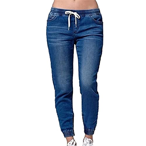 Maiyifu-GJ Women's Elastic Waist Denim Joggers Jeans Casual Drawstring Stretch Jeans Skinny Workout Jean Trousers Leggings (Dark Blue 1,X-Large)