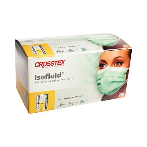 CROSSTEX ISOFLUID Earloop MASK Mask, Latex Free, Teal, 50