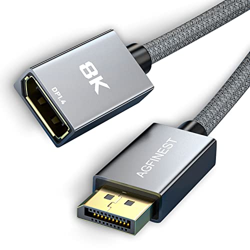 AGFINEST DisplayPort Verlängerung 2M [VESA-Zertifiziert], 8K@60Hz 4K@144Hz 2K@240Hz, HBR3 32.4Gbps, HDR, DSC 1.2, HDCP 2.2, G-Sync&FreeSync, DP 1.4 Kabel für Gaming-Monitor, Grafikkarte, Laptop, TV